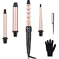 Curling Iron Wand 5 in 1 Beach Waves Hair Curler for Women Curling Wand Set for Long Hair Waver Tool with Attachments Ceramic Hairstyling Tools(Rose)