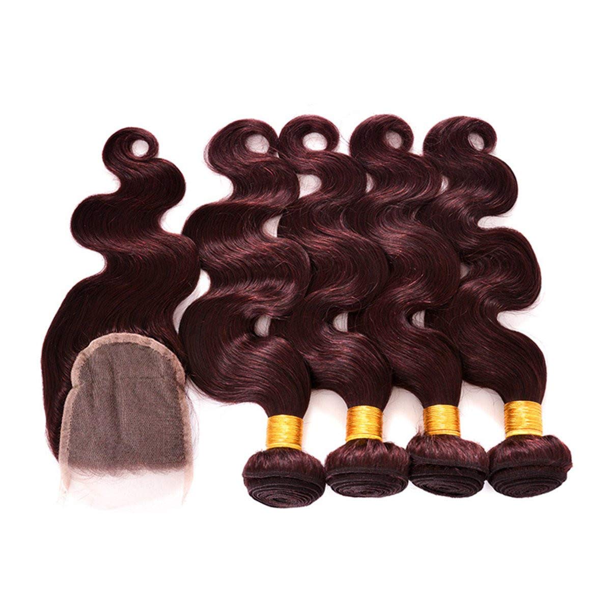 Brazilian Virgin Hair 99J Body Wave 4 Bundles With Closure Burgundy 99J Red Wine Color Body Wave Hum