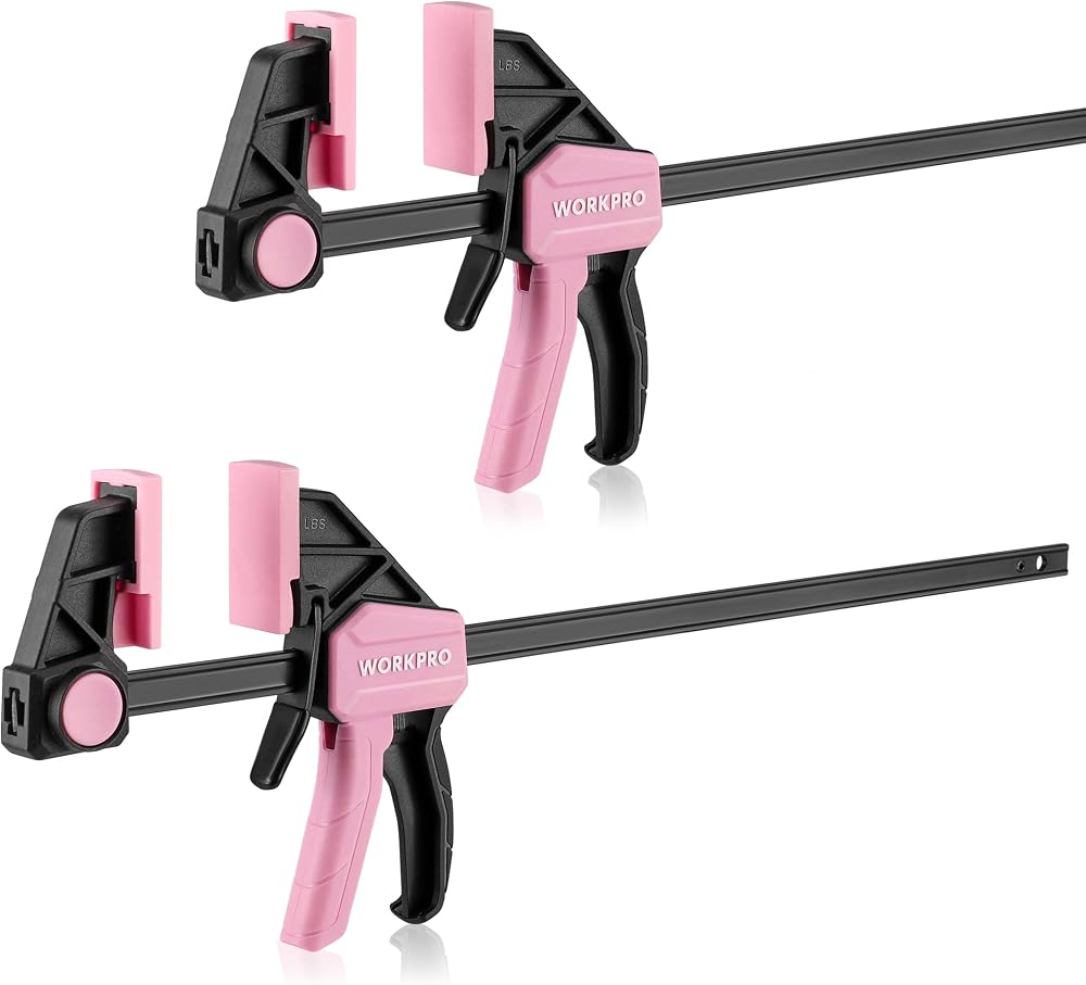 WORKPRO 300 mm Pink Clamps Woodworking Ratchet Bar Clamp Set 68 kg Load 2 Pack