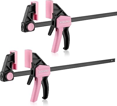 WORKPRO 300 mm Pink Clamps Woodworking Ratchet Bar Clamp Set 68 kg Load 2 Pack
