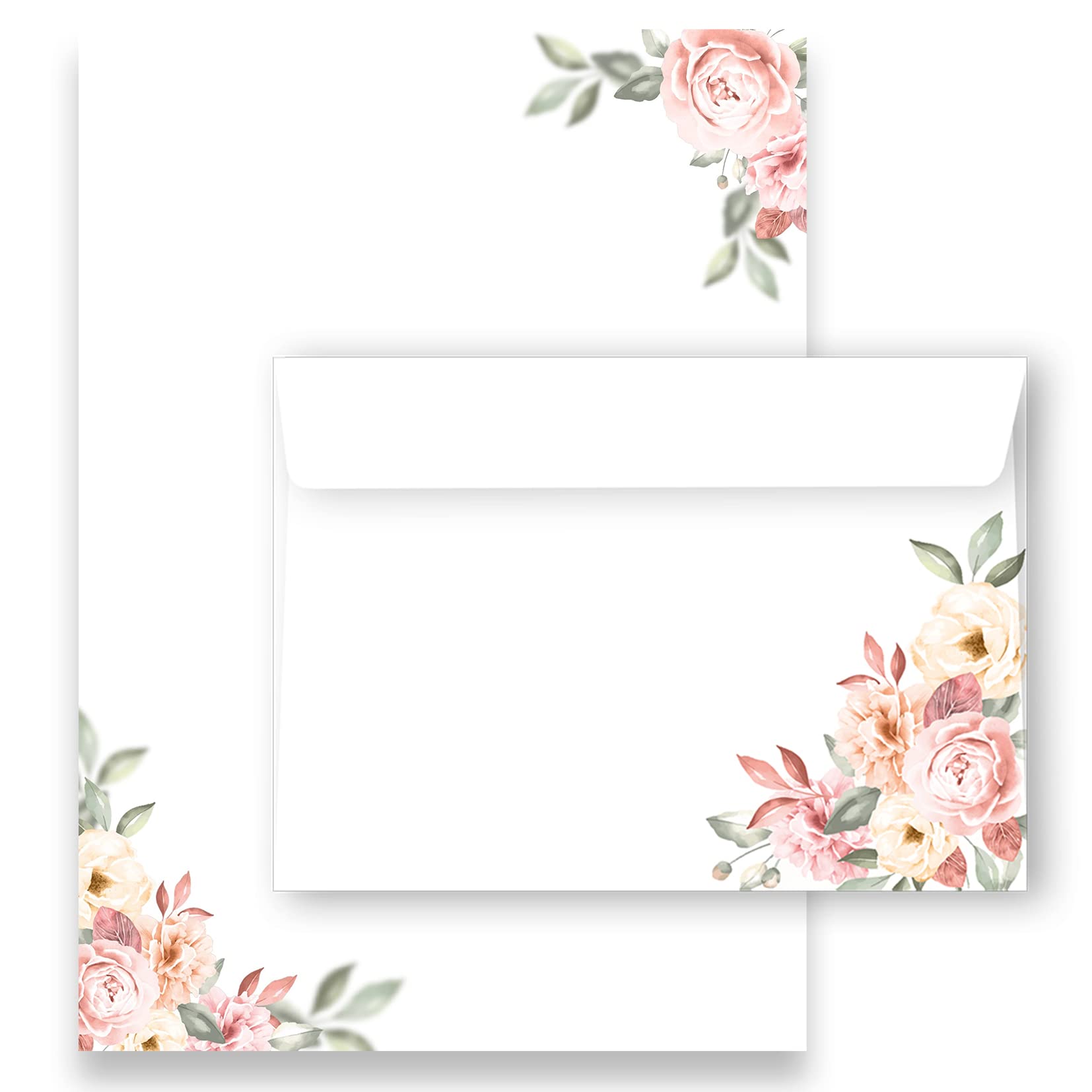 Letter Paper / Envelope Set Elegant with Roses in Dusky Pink and Delicate Pastel Shades Printed 2 Sides A4 120 g/m² C6 80 g/m² Envelope Vintage 50 Letter Paper Sheets with 25 Envelopes