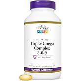21st Century Triple Omega 3-6-9 Softgels, Fish Flax Borage, 180 Count | Triple Omega 3-6-9 From Fish, Flax &amp; Borage Oils with EPA &amp; DHA, Heart &amp; Cardiovascular Health Support, Non-GMO, Gluten Free