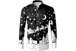 Mens Christmas Button Down Shirt Long Sleeve Regular Fit Tops Casual Funny Cute Xmas Graphic Printed Shirts