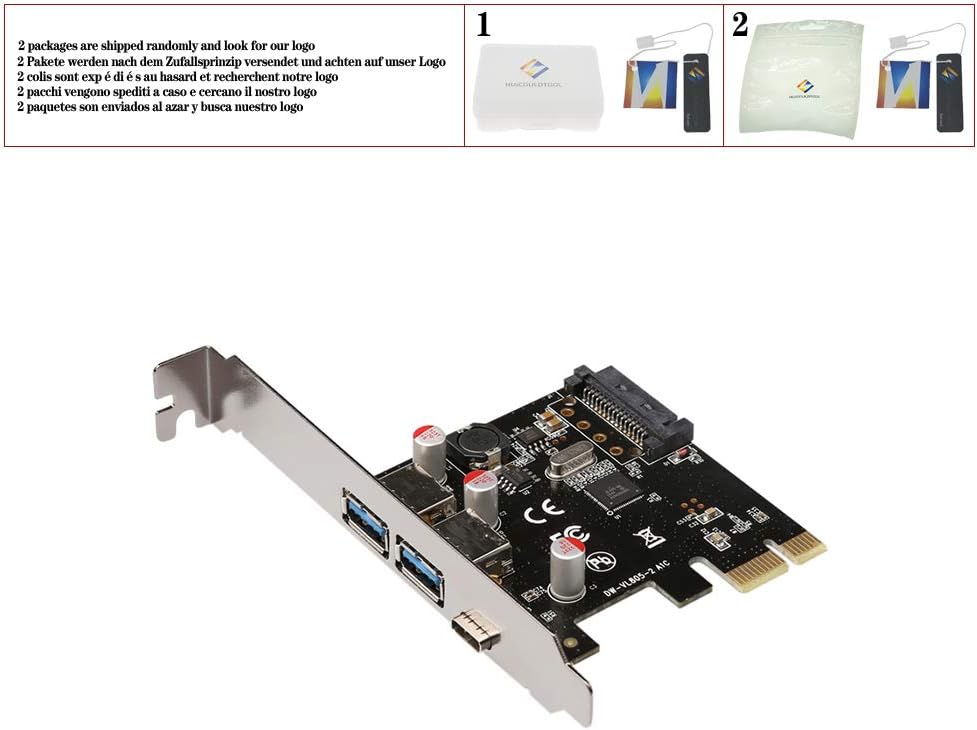 huicouldtool USB 3.1 GEN 1(5Gbps) Type-C + 2 USB 3.0 Type-A PCI-e Express Card Desktop PCI Express Add On Card Adapter,Power by SATA