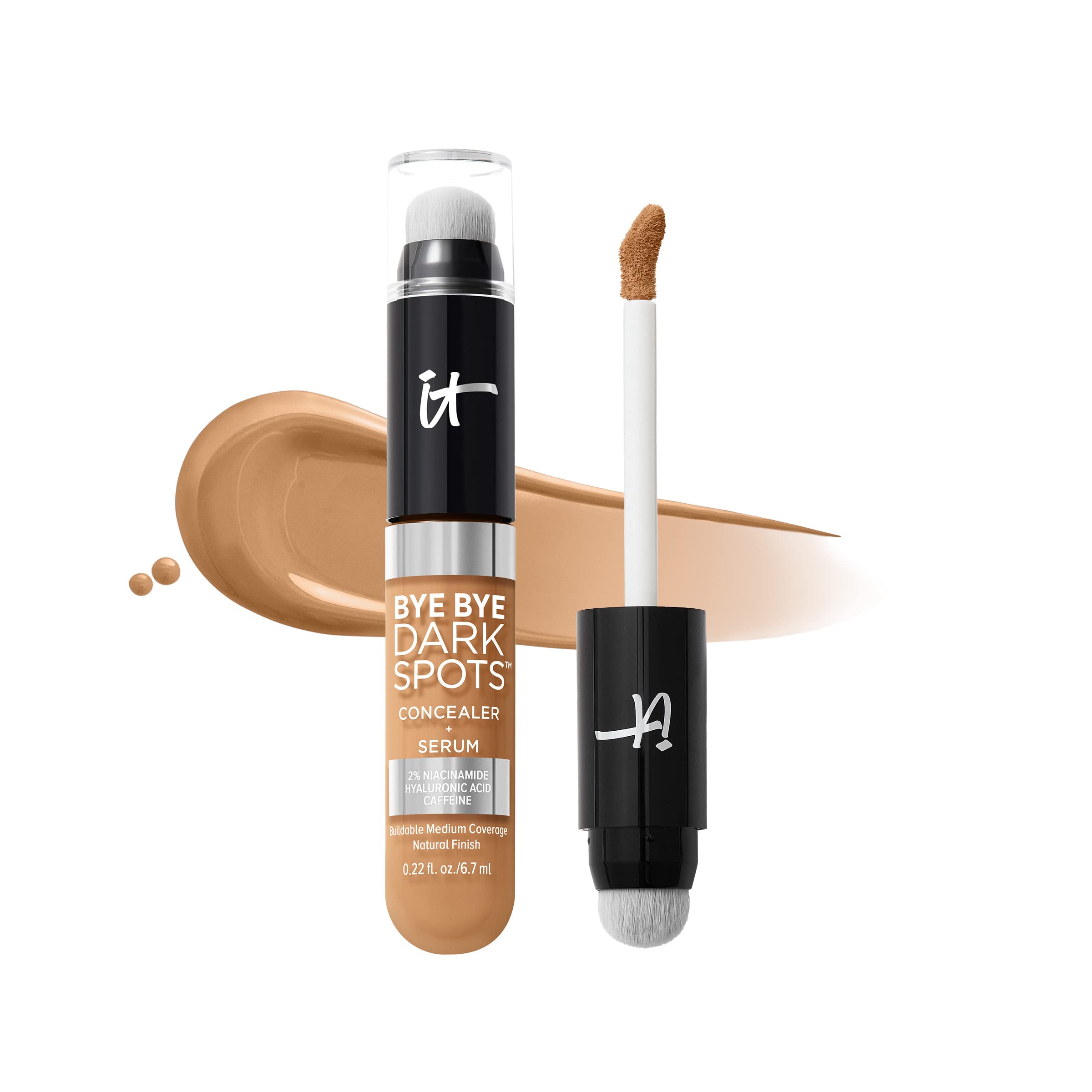 IT Cosmetics, Bye Bye Dark Spots Concealer + Serum, Medium Coverage, Made with Niacinamide, Hyaluronic Acid & Caffeine, Shade: 40 Tan Cool, 6.7 ml