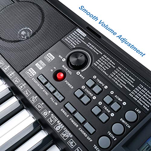 Electronic Piano Keyboard, 61 Light up Keys Portable with Smart LCD
