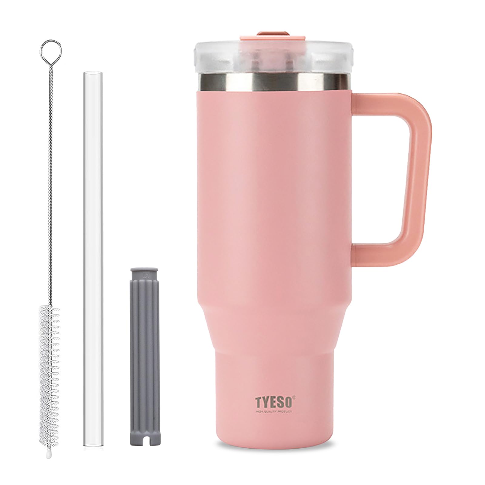 Coffee Cup Travel Mug with Handle, 40oz Tumbler with Lockable Lid, Stainless Steel Vacuum Insulated Water Bottle with Straw, Leakproof & Portable Travel Cup for Hot and Cold Drinks (Sakura Pink)