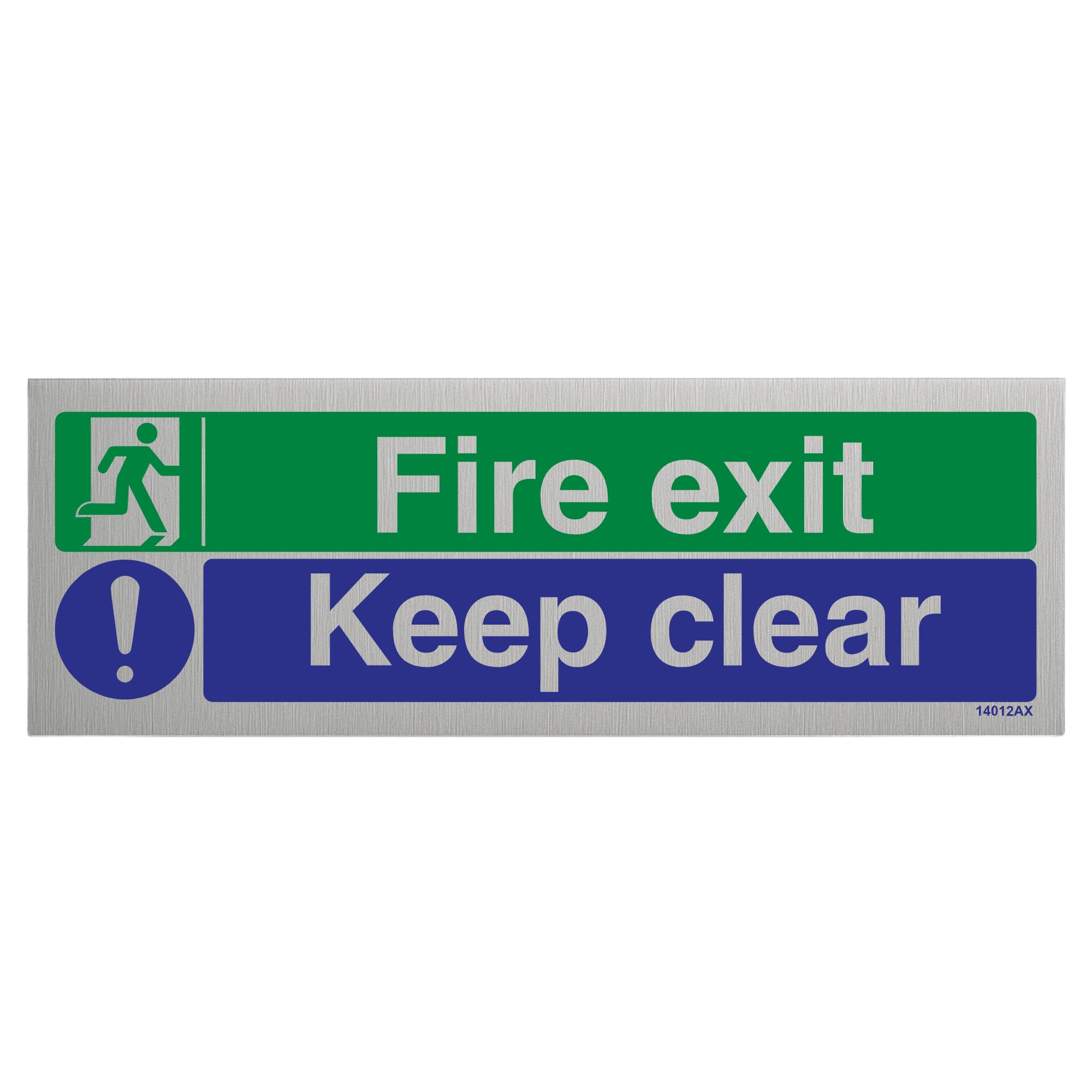 V Safety Fire Exit-Fire Exit/Keep Clear Sign - 300mm x 100mm - 3mm Brushed Alu Comp