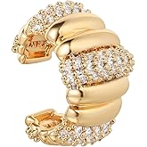 FETTERO Ear Cuff Earrings for Women Non Piercing 14K Gold Plated Women's Ear Cuffs Cubic Zirconia Wrap Earrings Clip On Cartilage Cuff Earrings - Single