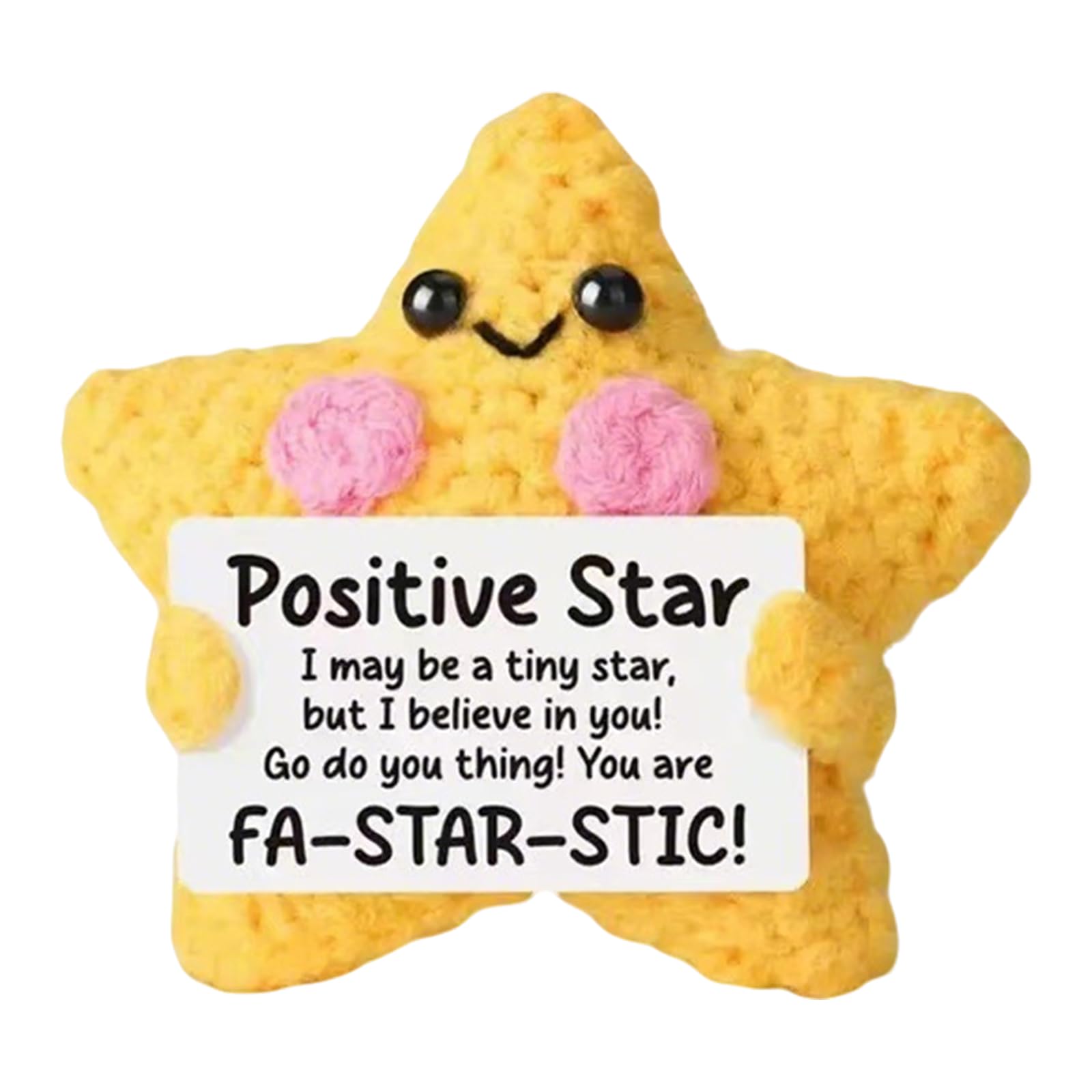 DiiWmme Handmade Emotional Support Crochet Star Doll with Uplifting Cards, Positive Star Plush for Desk Decor, Encouragement Gift for Women Men, Unique Mental Health Awareness Present