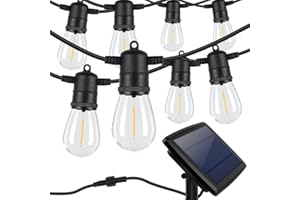 Yochoice Outdoor Solar S14 String Lights 48FT, Waterproof Solar Powered Patio Light String with LED Shatterproof Edison Bulb & 3 Lighting Modes, Commercial Hanging Lights for Outside Backyard Balcony