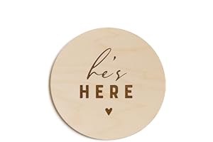 The Cotton & Canvas Co. He's Here Newborn Baby Boy Announcement, Nursery Sign, Cute Nursery Decor, Baby Shower, Modern, Wooden Plaque, Birth Prop, New Mom Gift