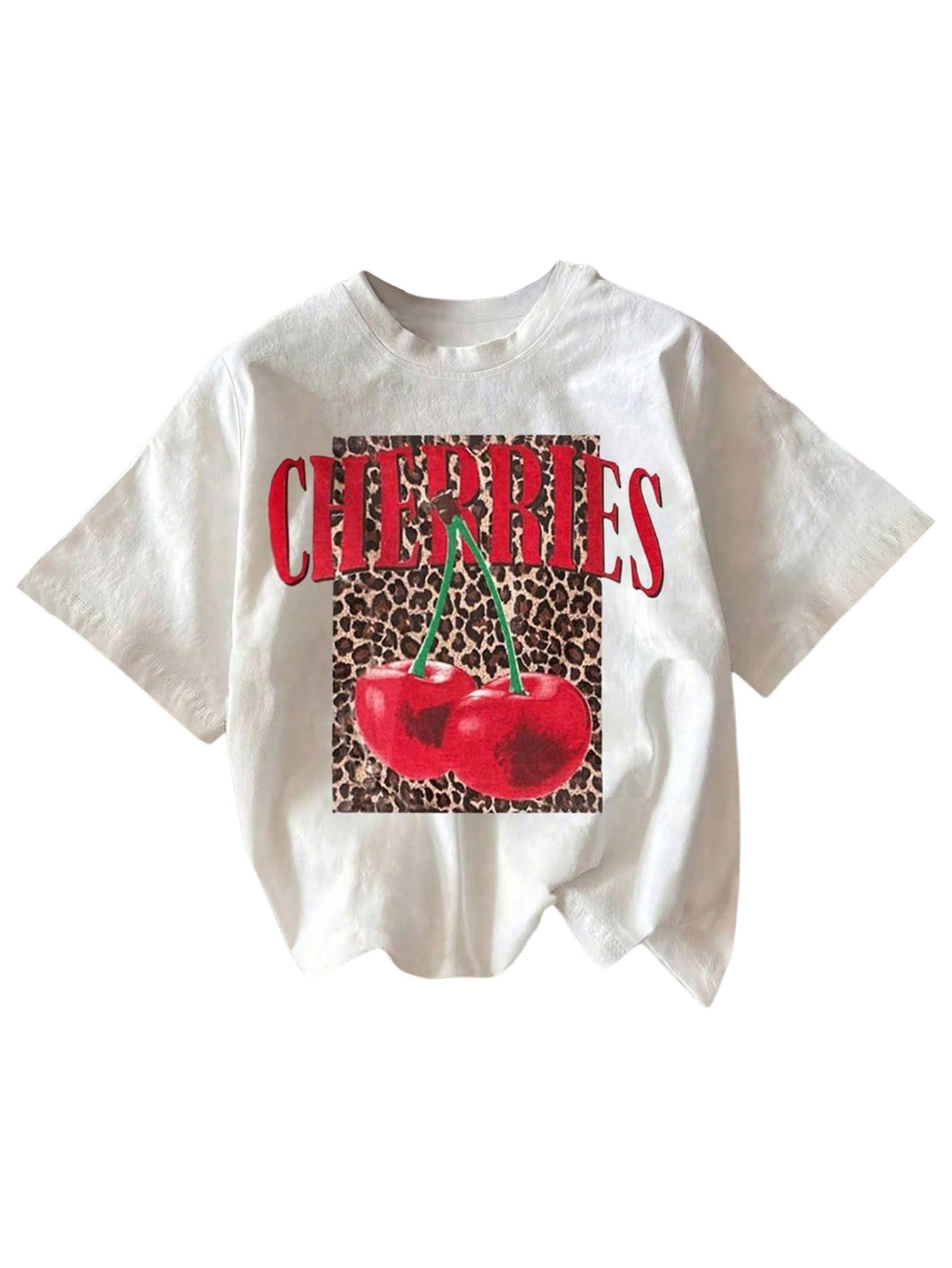 Photo 1 of RoseSeek Women's Cherry Bow Graphic Tees Short Sleeve Crew Neck Summer T Shirt Tops for Women Trendy XXL White and Red
