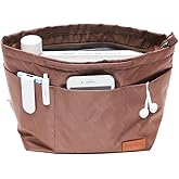 iN. Purse Organizer Insert with zipper, Nylon fabric Storage Bag with handles, for womens Handbags & Tote bags, neverfull, lightweight large sized Brown