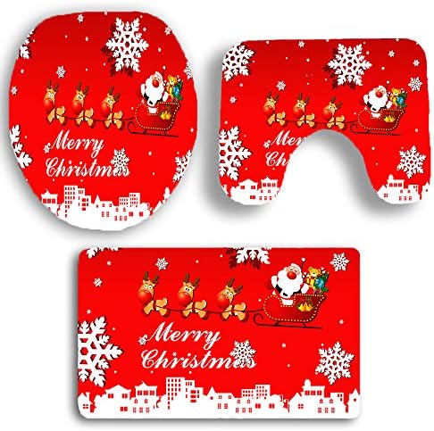 DreamInn Bathroom Rug Mat, 3 Piece Christmas Bath Rug Mat Set with Pattern Bathroom Rug/ Contour/Lid Cover