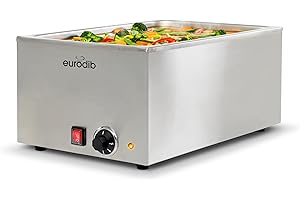 Eurodib FW6 1200W Electric Steam Table Food Warmer – Commercial Bain Marie, Adjustable Thermostat, Stainless Steel Countertop