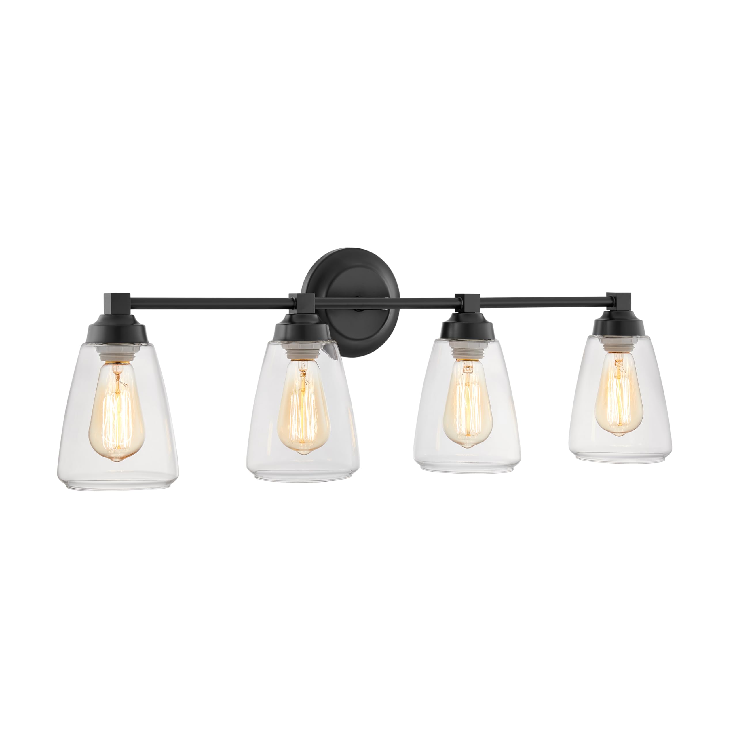 Photo 1 of Aspen Creative 62732-05-4, Four-Light Metal Bathroom Vanity Wall Light Fixture, 30 1/8" Wide, Transitional Design in Oil Rubbed Bronze with Clear Glass Shade