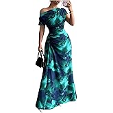 GORGLITTER Women's Short Sleeve Wedding Guest Dress Summer Floral A Line Maxi Dresses Prom Formal Birthday Sun Dress