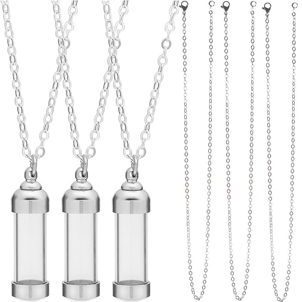 SUNNYCLUE 1 Box DIY 5 Sets Vial Necklace Making Kit Glass Vial Pendant Screw Bottle Caps Small Wish Bottle Hourglass Memorial Keepsake Cremation Ashes Holder Memory Container for Jewellery Making Kits