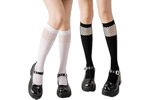 Anlaey Knee High Fishnet Socks Mesh Net Trouser Socks Sexy Costumes Fishnets Hollow out Tights Stockings for Women 2 Pairs