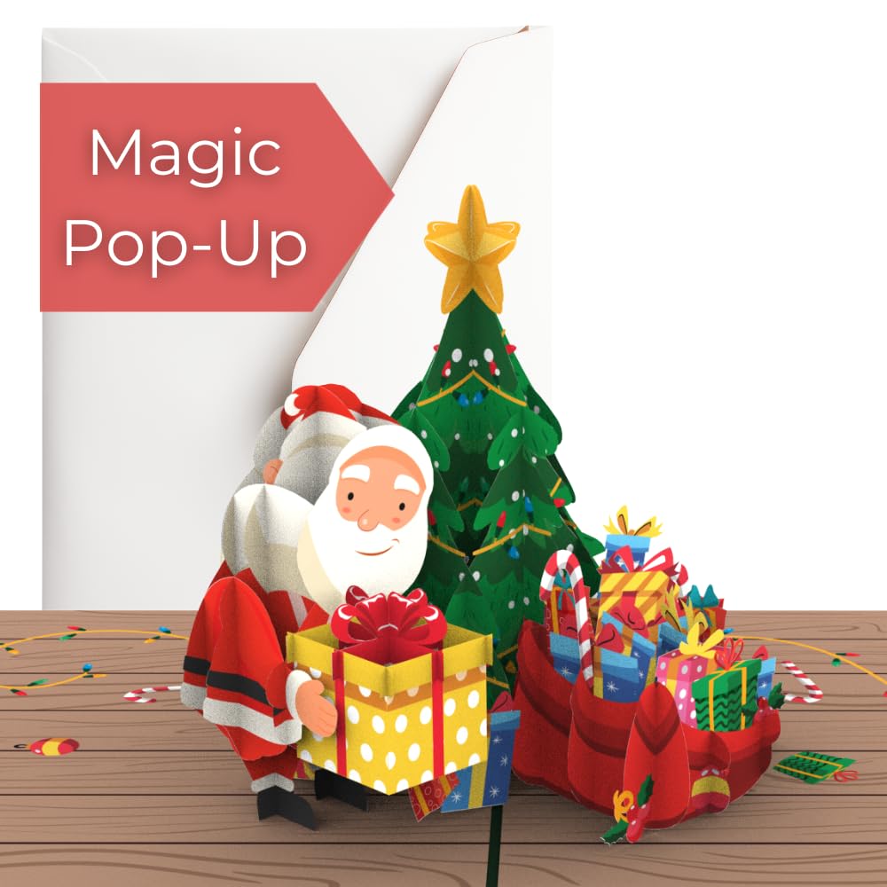 Hartensteler® Pop-Up Card Santa Claus and Gifts with Envelope - 3D Christmas Card for Children (Girls and Boys), Wife or Girlfriend - Handmade Gift Card for Winter, Christmas Time