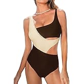 CUPSHE Women's One Piece Swimsuit Scoop Neck Color Block Bathing Suit Wide Straps Side Cutout