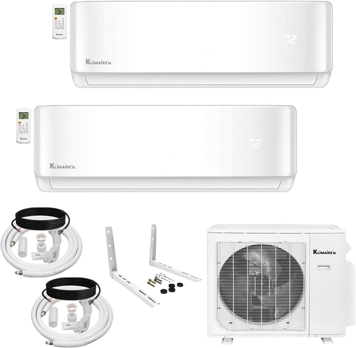 Klimaire 2-Zone (9K BTU + 9K BTU) 21 SEER Ductless Multi-Zone Inverter Air Conditioner Heat Pump with 15 ft Installation Kits