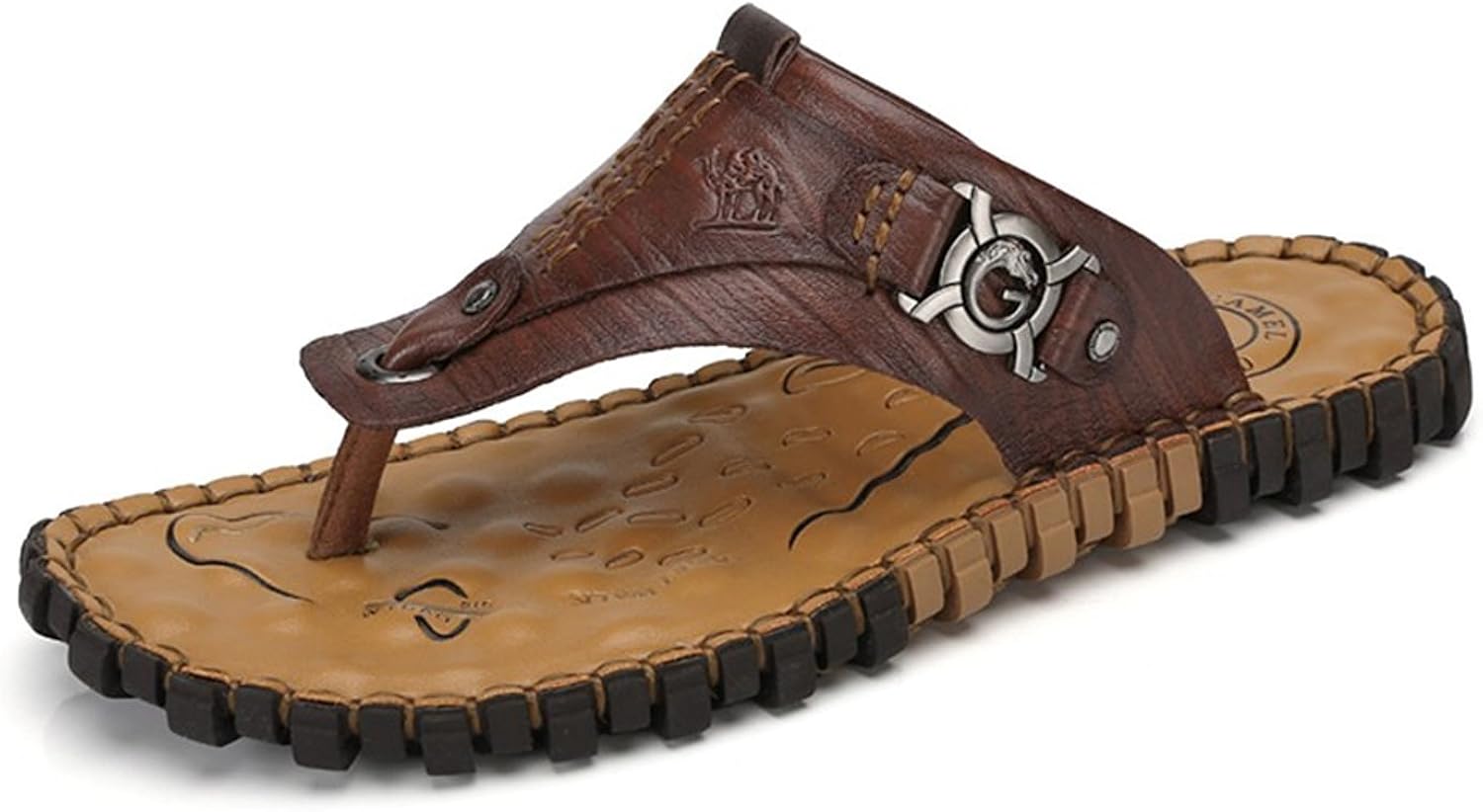 Amazon.com | Camel Men's Casual Leather Flip-Flop Color Brown Size 44 M EU | Slippers