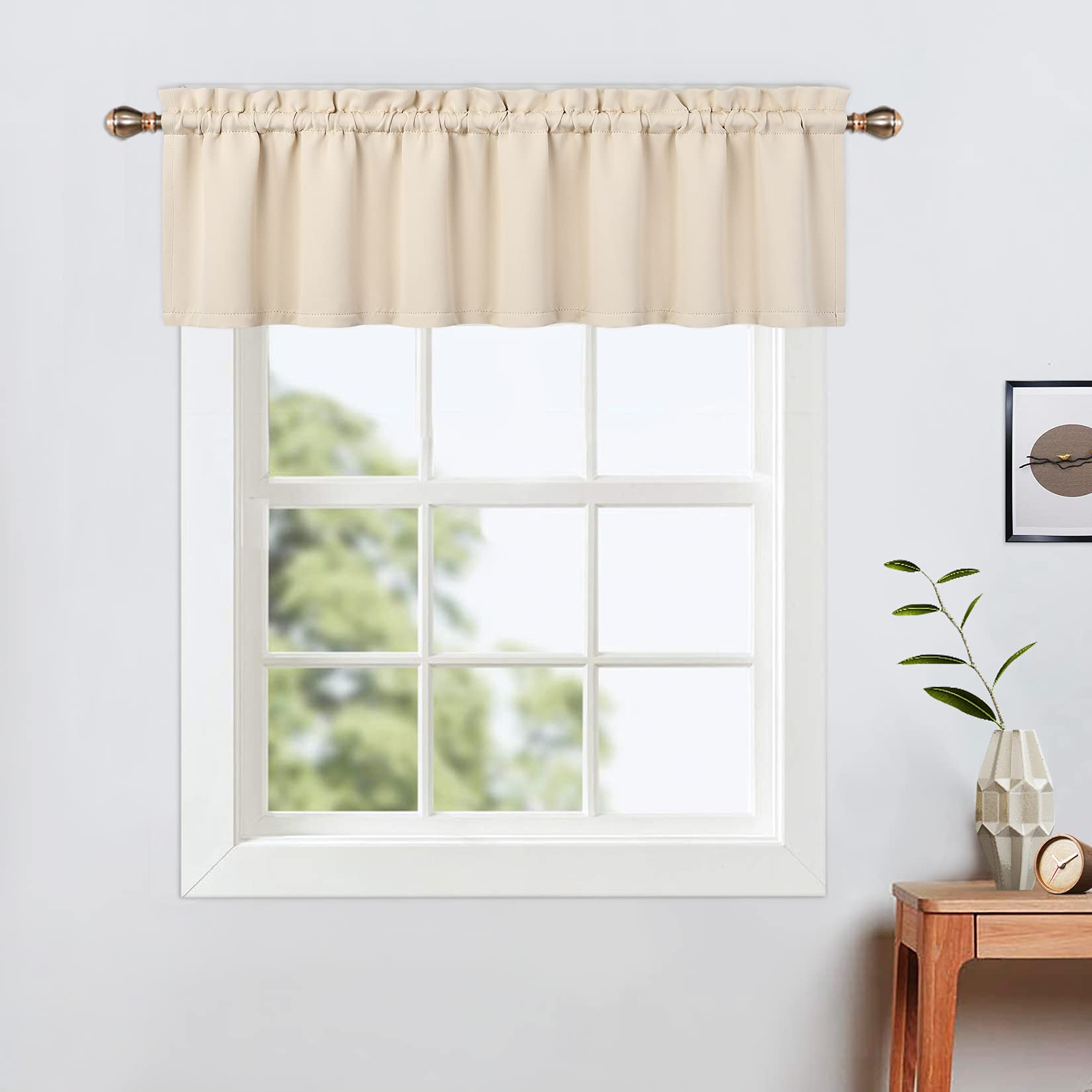 LinTimes Blackout Kitchen Curtains,52 x 15 inch Long,Beige,Rod Pocket Short Blackout Curtain for Small Windows,Thermal Window Treatment and Room Darkening Cafe Curtain