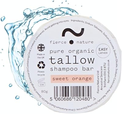 Fierce Nature Tallow Shampoo Bar 80g Sweet Orange Organic Coconut Olive Castor
