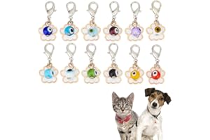 DELORIGIN 12pcs Cat Dog Charms Pendant 3 Styles Paw Heart Crown Pet Collar Pendants Alloy Rhinestone Key Chain Glitter with Carabiner Jewelry Clip-on Charms for Bag Necklace Bracelet Home Decor