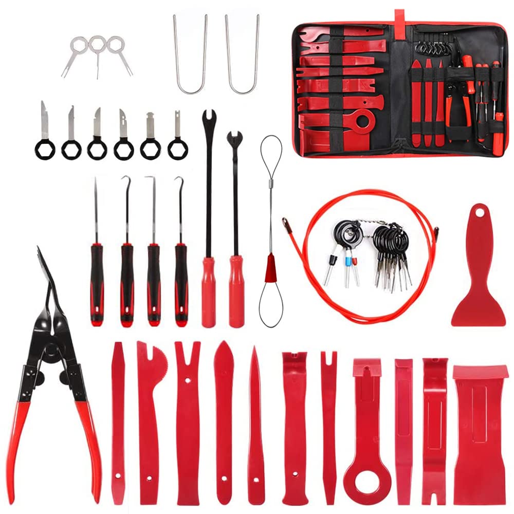 Aohoo 43PCS Car Trim Removal Tool Kit, POM/Plastic Car Pry Tool for Removing Car Interior,Panel,Door Panel,Radio, Stereo, Terminal, with Storage Bag (High Hardness, No Damage to the Car)