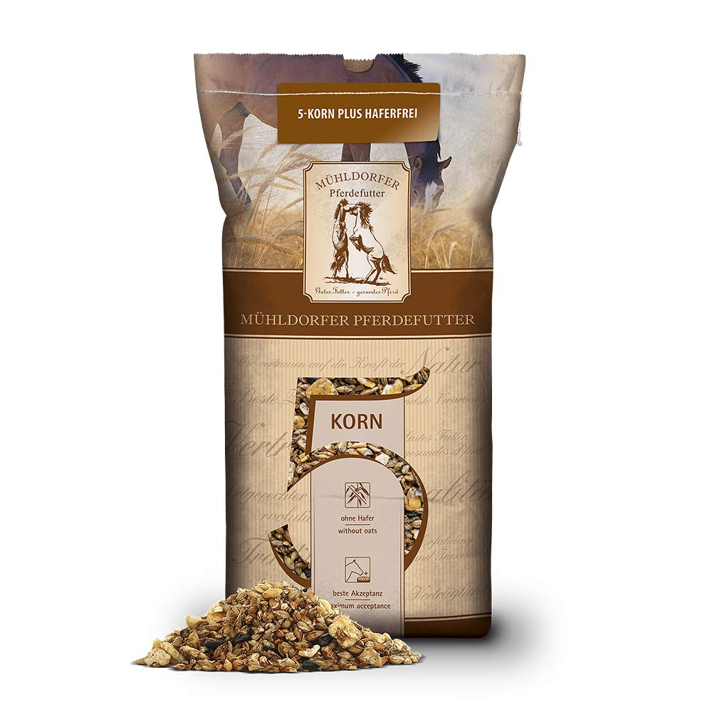 Mühldorfer 5-grain plus oat-free, 20 kg, pellet-free whole grain muesli, without oats, energy-specific, horse feed for all horses and ponies