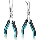 DURATECH 2PCS 7" Long Reach Needle Nose Pliers Set | Long &amp; Bent Nose Pliers, Small Needle Nose Pliers, For Jewelry Making, Wire Wrapping &amp; Bending, Object Gripping, NARROW Space