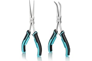 DURATECH 2PCS 7" Long Reach Needle Nose Pliers Set, Long Nose Pliers & Bent Nose Pliers, Small Needle Nose Pliers for Jewelry Making, Wire Wrapping, Wire Bending and Object Gripping on Narrow Space