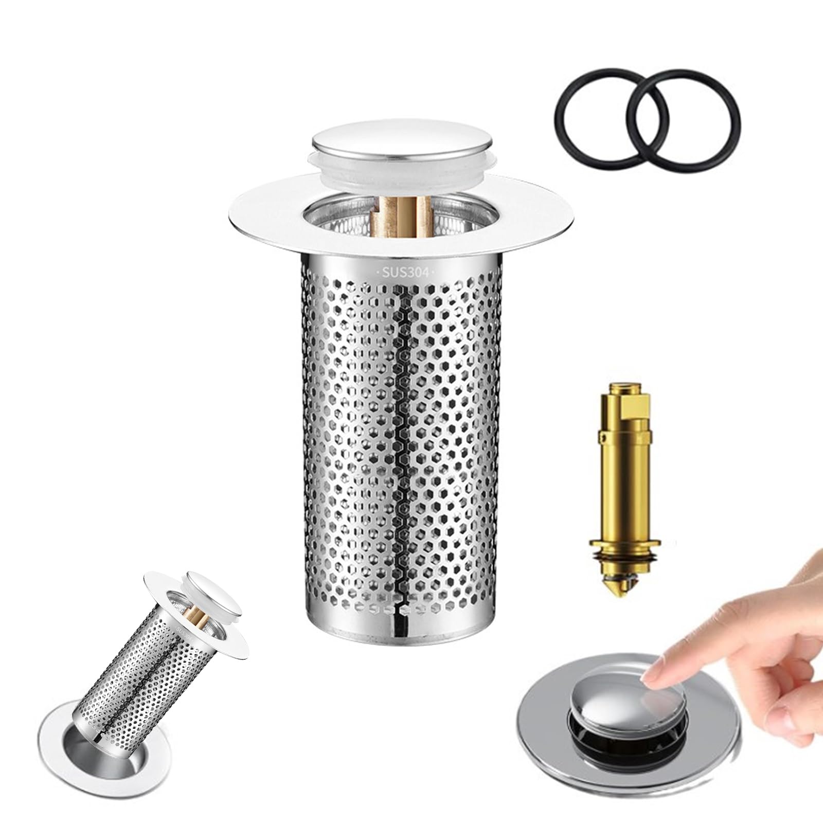 Photo 1 of Zjclx Bathroom Sink Drain Stopper for US Universal Replacement,Pop Up Drain for Bathroom Sink with Stainless Steel Filter Basket Hair Catcher, Sink Drain Strainer for 1.34-1.45 Inch