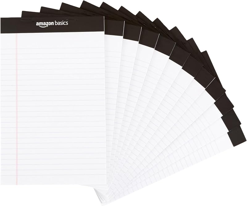Legal/Wide Strisce, 50 fogli per cuscinetto, confezione da 12, formato A5 x 8-pollici, bianco