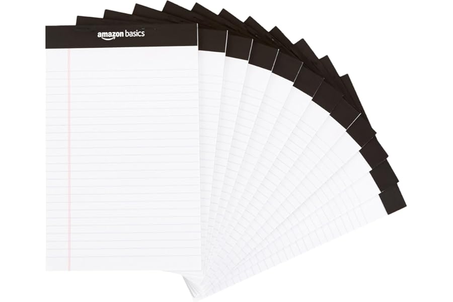 Amazon Basics Narrow Ruled Lined Writing Note Pads for Notes, Office Supplies, 5" x 8", White, 12-Pack of 50 Pages, Perforated