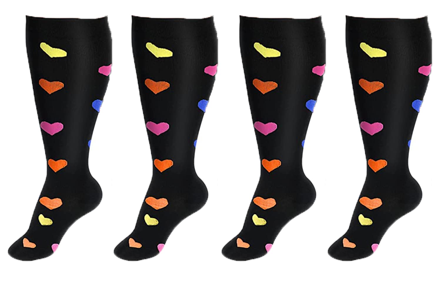 Cheeroyal 2 Pair Plus Size Compression Socks for Women Men Flight Socks Knee High Support Compression Socks Wide Calf Medical Compression Stocking Plus Size Running Socks (3XL, WQH144-2)