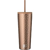 24oz Stainless Steel Straw Tumbler with Triple Insulation & Copper Lining – Keeps Drinks Cold for 18 Hours & Hot for 6 – Spill-Resistant Threaded Lid with Reusable Straw and Sweat-Free (Copper Animal)