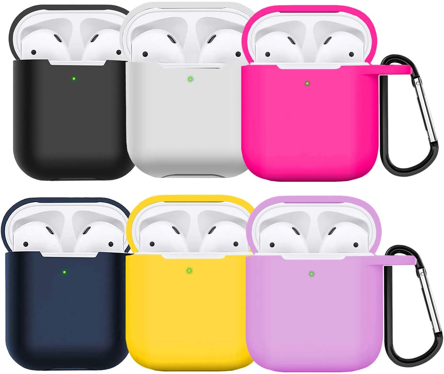 Compatible AirPods Case Cover Silicone Protective Skin for Apple Airpod 1/2 Case (6 Pack) Black White Rose red Blue Yellow Lilac Purple