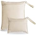 mushie Water Resistant Wet Bags | Large & Small Reusable Storage Bag for Baby Items and Travel | Zippered Pockets with Handle | Machine Washable, Set of 2 (Fog)
