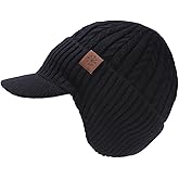 Freie Liebe Winter Beanie Hat for Men Fleece Line Beanie with Earflap Knit Warm Cap with Brim