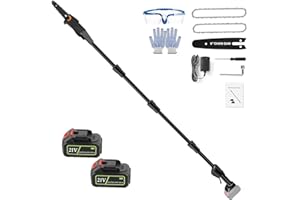 TeqHome Pole Saw, 2025 Upgraded 6-Inch Cordless Pole Saws for Tree Trimming, 13-Feet MAX Reach Electric Pole Saw, 33ft/s Cutting Speed, Pole Chainsaw Tree Trimmer with 2Pcs 3000mAh Battery & Charger