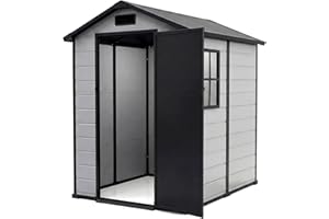 WildVenture Large Resin Outdoor Storage Outdoor Storage with Floor 4x6 FT – Double-Wall Lockable Plastic Outdoor Storage with