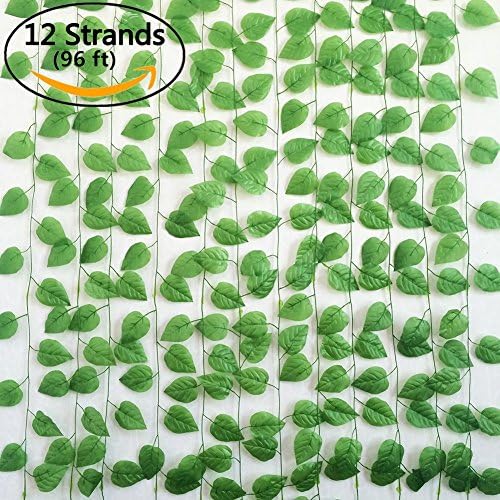 96 Ft 12 Strands Artificial Ivy Apple Leaf Garland Plants Vine Jungle Theme Hanging Wedding Garland Fake Foliage Flowers Home Kitchen Garden Office Wedding Arch Wall Decor Halloween Decoration