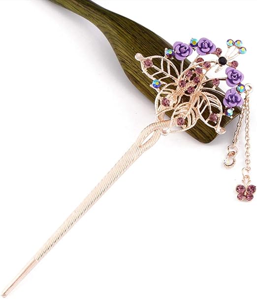 Hukai Horquillas para el Pelo, diseño Floral, Estilo clásico, para Boda, Púrpura, Talla única