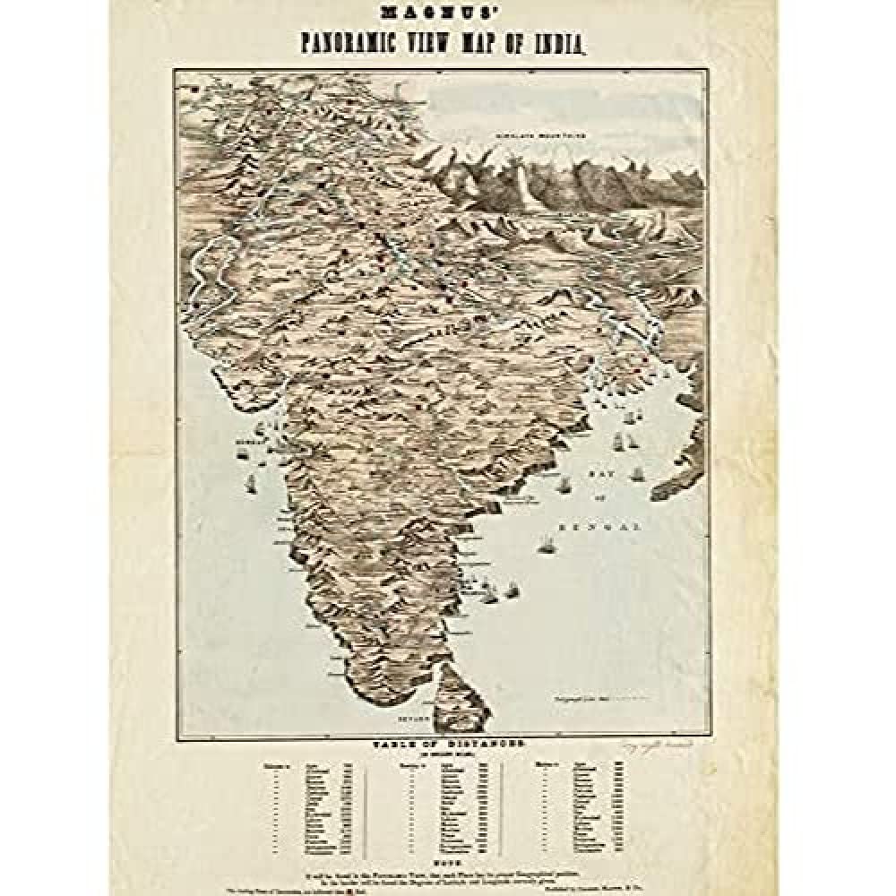 Magnus 1857 Panoramic Map India Distances Art Print Canvas Premium Wall Decor Poster Mural