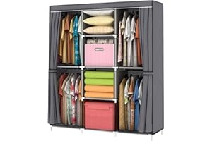 YOUUD Wardrobe Storage Closet Clothes Portable Wardrobe Storage Closet Portable Closet Organizer Portable Closets Wardrobe Closet Organizer Shelf Wardrobe Clothes Organizer Standing Closet Gray