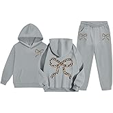 Girls Sweatsuits for Kids Bow Sweat Set 2 Piece Outfit Cute Hoodie and Sweatpants Set Jogging Suit Preppy Clothes Tracksuit
